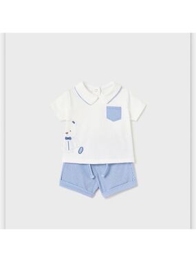 Mayoral Kids Set with White Top and Blue Shorts